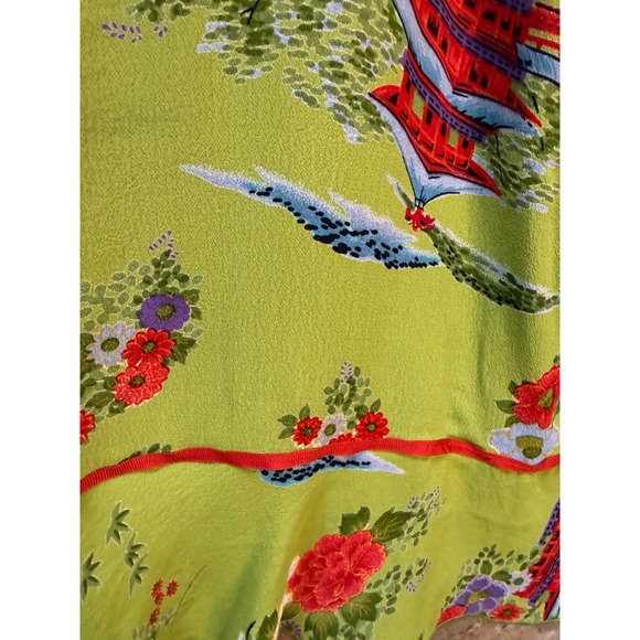 Lucy Love 90's Y2K Green Floral Print Midi Rayon Asian Skirt Waist Ruffle USA - Picture 5 of 8